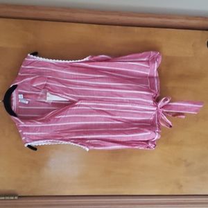 Elle Red Chambray Tank Top with Lace and Tie Waist Details